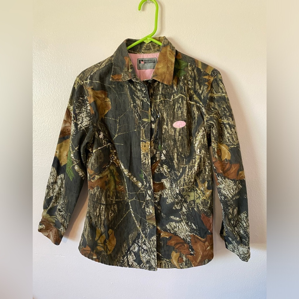 Mossy Oak Button up Medium Long Sleeve Button Pink RUSSELL  OUTDOOR Camo